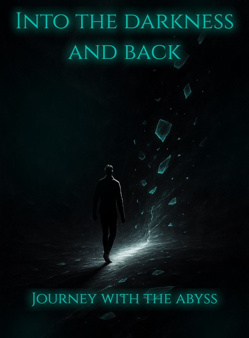 Figure in the dark with glowing shards in the air